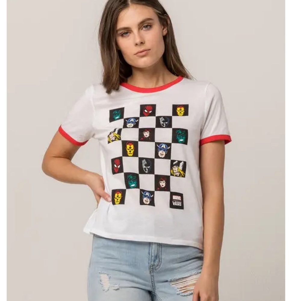 Marvel x Vans White & Red Ringer Graphic Tee size medium